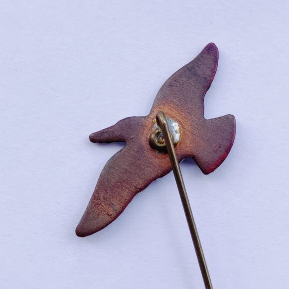Mid Century Enamel Seagull Stick Pin Bird Brooch Gold Tone Beach Hat Jewelry 50s - Picture 7 of 7